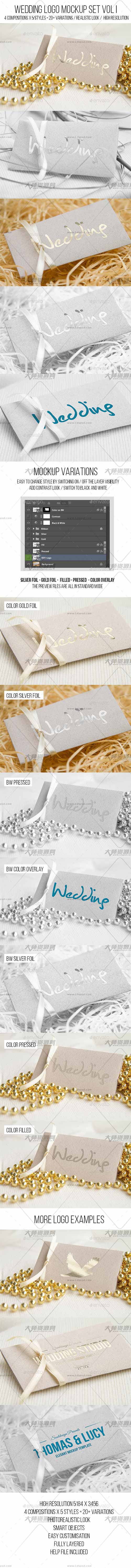 Wedding Logo Mockup Set Vol I,高档婚礼主题标签模型
